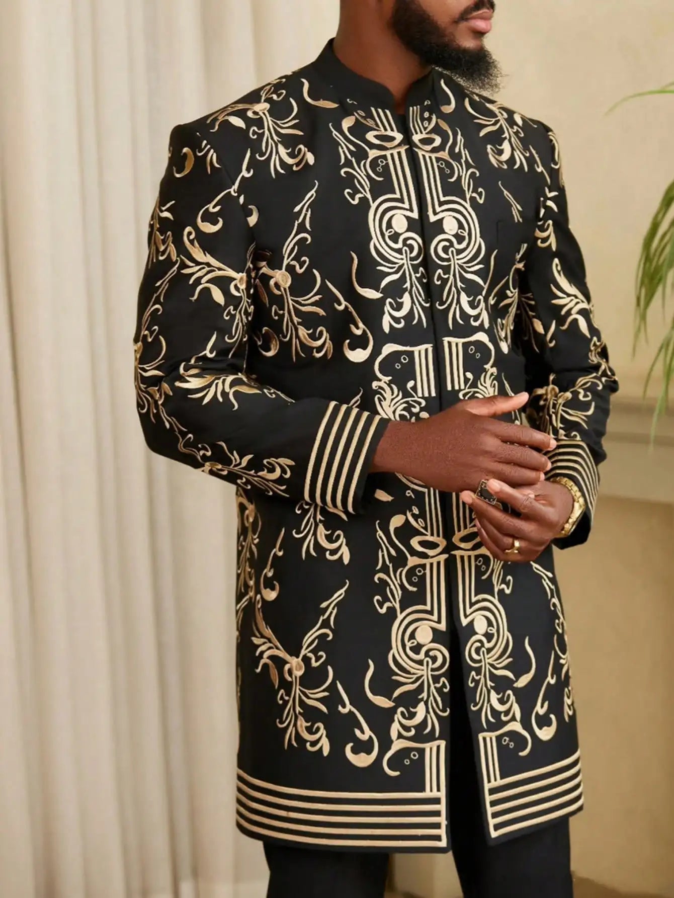 African traditional dress men's suit Long sleeve ethnic style printed patchwork shirt casual pants 2 piece holiday casual suit