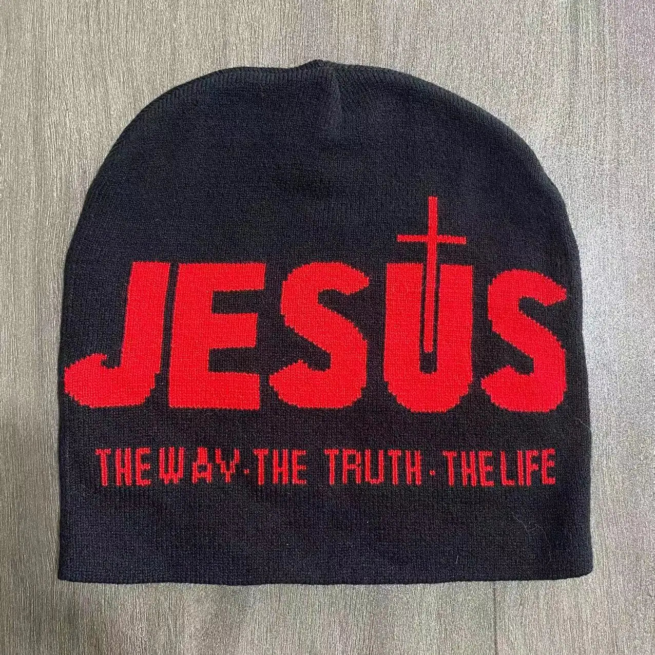 Y2k Women Jacquard Alphabet JESUS Knit Beanies Hat Men Letter Winter Fashion Kpop Goth Warm Hip Hop Thermal Unisex Pullover Hat