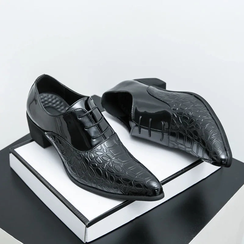 Luxury Multiple Colors High Heel Men's Shoes Fashion Moccasin Man Wedding Shoes Groom Designer Pointed Toe Leather Dress Oxfords