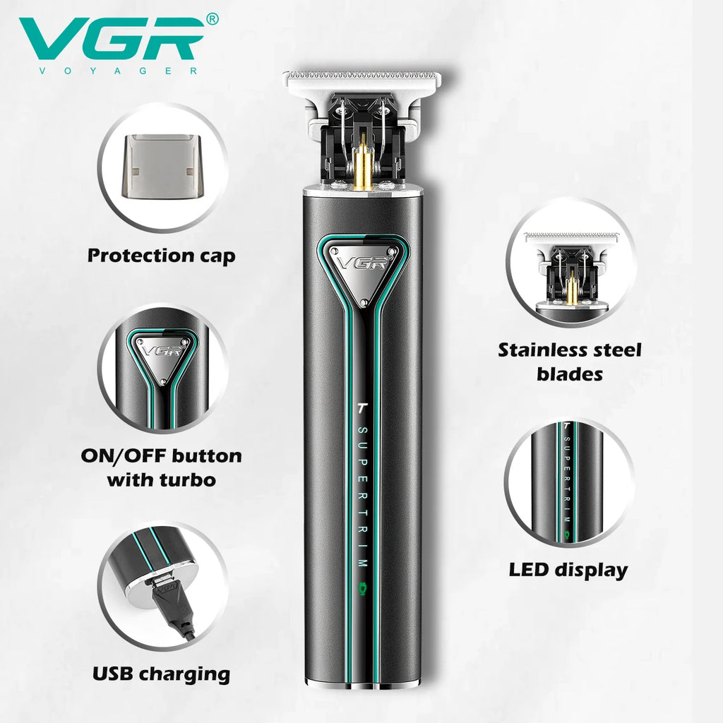 VGR Hair Clipper T9 Hair Trimmer Professional Hair Cutting Machine Metal Wireless Electric Rechargeable Clippers for Men V-009