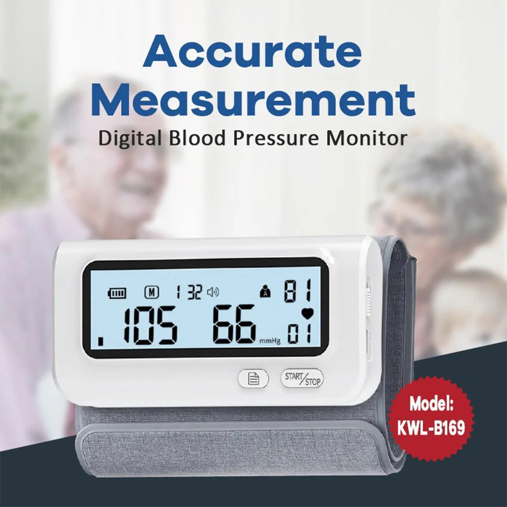 Blood Pressure Monitor, Attached Universal Upper Arm Cuff, Digital LCD Display, Charger Cable and Carrying Case Included