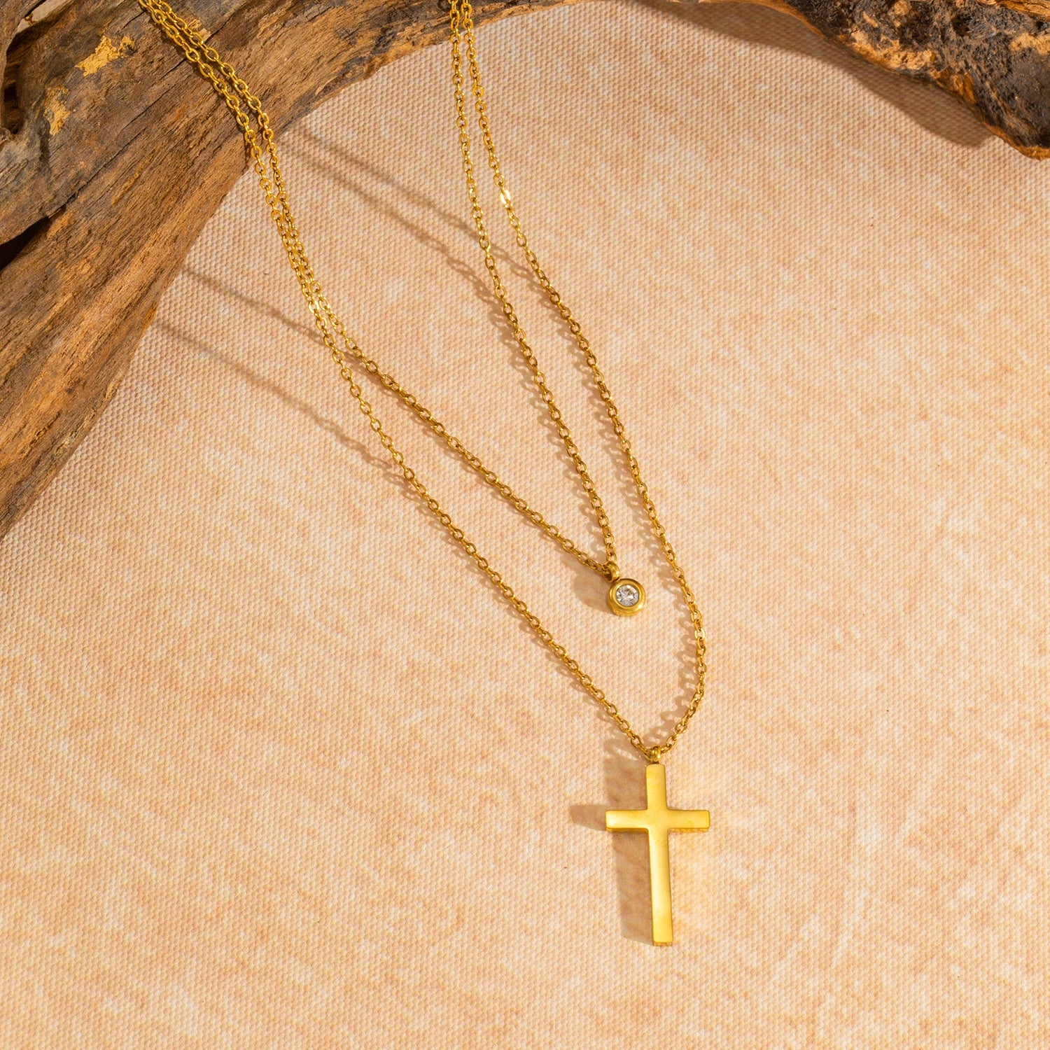 Layered Necklace for Women, Stackable Double pendant with CZ & Cross, Stainless Steel Waterproof Hypoallergenic Trendy Jewelry