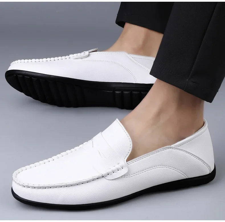 Summer new men's casual leather shoes spot 2024 cross-border large size trend fashion soft bean shoes low-top men's shoes