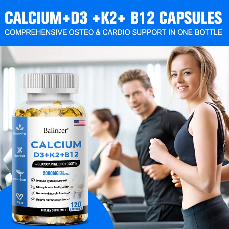 Calcium Vitamin D3 with B12, K2 - Supports Bones, Teeth, Heart and Immune System Function,Immune System Health