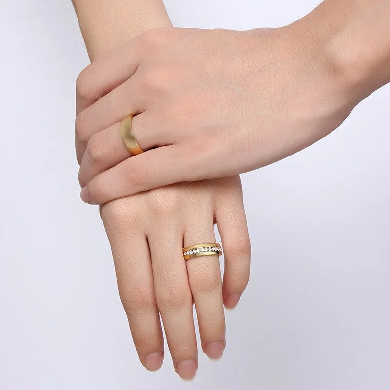 Vnox Gold Color Wedding Bands Ring for Women Men Jewelry Stainless Steel Engagement Ring Couple Anniversary Gift Amazing Price
