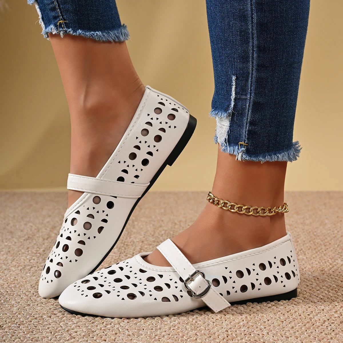 2026 Dress Women's Shoes New Fashion French Style Gir Round-toe Shoes Women's Hollow Out Flat Shoes Multicolor Big Size 42 57768