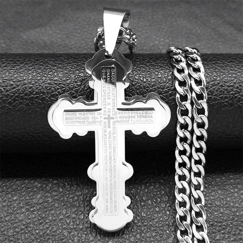 Jesus Cross Necklace Women Stainless Steel Chain for Men Silver Color Crucifix Religious Necklaces Jewelry Cruz collar N2343S05