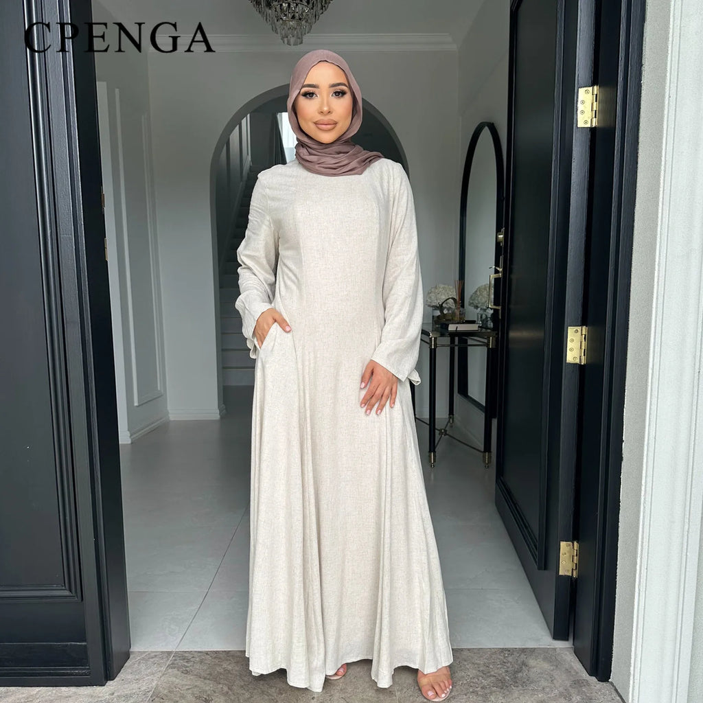 2025 Summer Arabic Muslim Women Modest Dress Eid Dubai Plain Abaya Islam Party Outfit Elegant Holiday Dresses Turkey Kaftan Robe