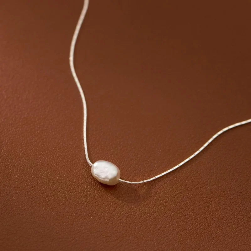 Minar Minimalist Single Freshwater Pearl Pendant Necklaces For Women Gold Plated Brass Snake Chain Choker Wholesale Jewelry