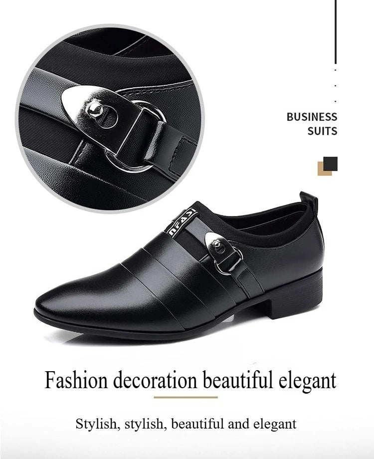Classic Leather Shoes for Men Slip on Pointed Toe Oxfords Formal Wedding Party Office Business Casual Dress Shoes Men's Loafers