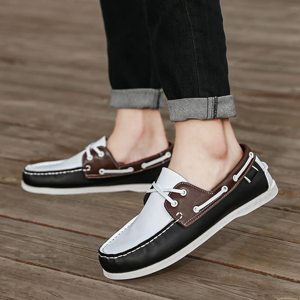 Men's Trendy Apron Toe Loafer Shoes, Slip On Comfy Non Slip For Outdoor Walking Traveling, Spring And Summer
