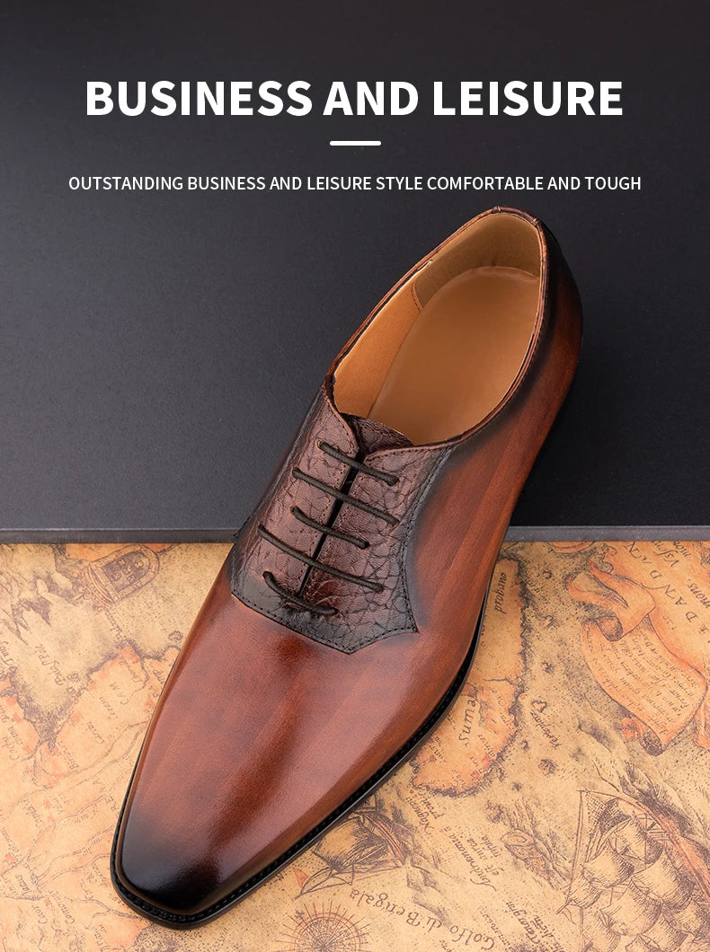 Luxury Mens Oxford Genuine Leather Shoes Business Office Men Wedding Formal Lace Up Dress Shoes