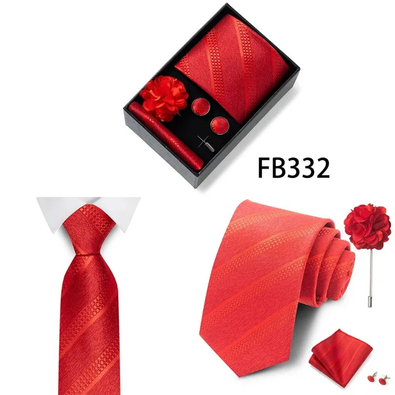 Luxury and Fashionable Men's Tie Gift Box Includes Tie, Handkerchief, Cufflinks, Tie Clip, Brooch