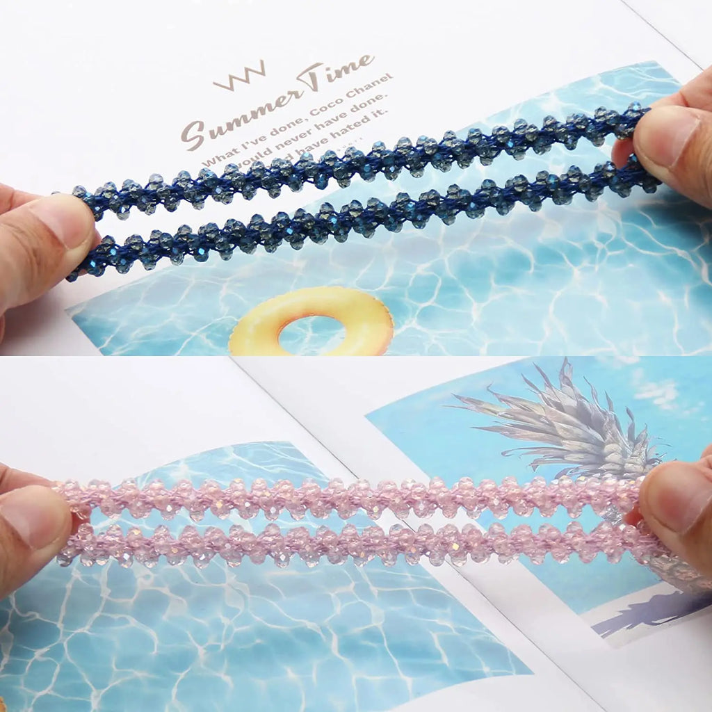 Crystal Beads Hair Ties for Women Vintage Ponytail Scrunchies Elastic Hair Bands Glass Beaded Rubber Hair Rope Accessories