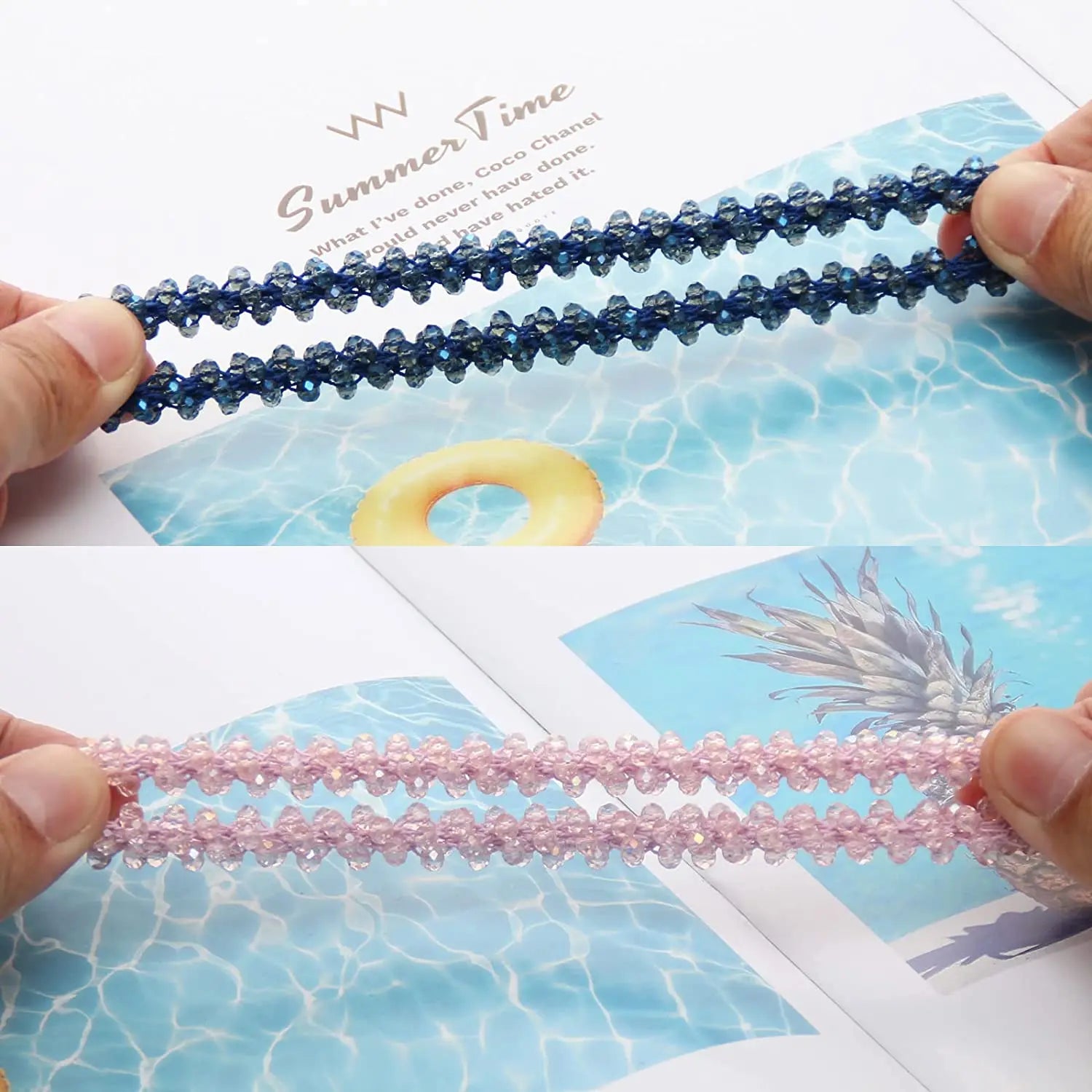 Crystal Beads Hair Ties for Women Vintage Ponytail Scrunchies Elastic Hair Bands Glass Beaded Rubber Hair Rope Accessories