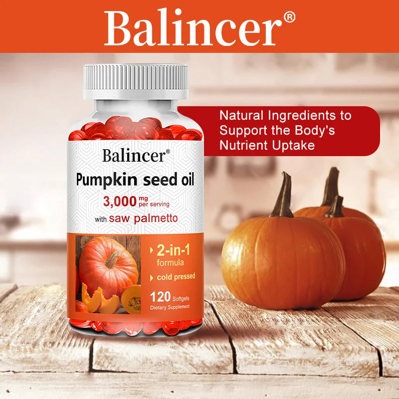 Virgin Pumpkin Seed Oil 3,000mg with Saw Palmetto, Rich in Omega 6 & 9 Essential Fatty Acids, Prostate & Bladder Supplement