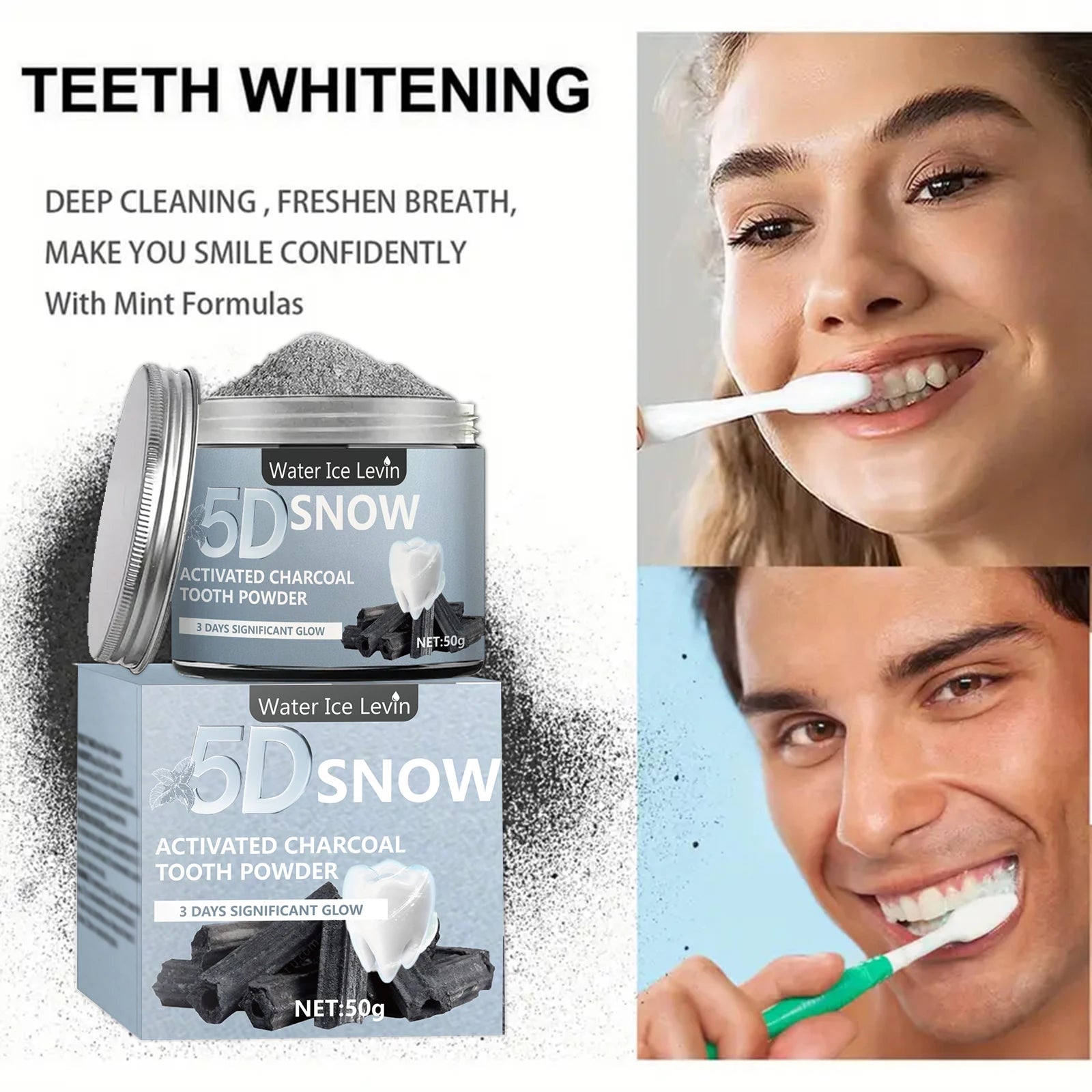 Bamboo Charcoal Teeth Whitening Powder - Natural Whitening and Deep Cleaning for Men and Women, Freshens Breath, Daily Use Toothpaste, 1 Piece