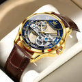 OLEVS 6661 Top Brand Men's Watches Fashion Hollow Flywheel Automatic Mechanical Wristwatch Waterproof Luminous Leather Strap