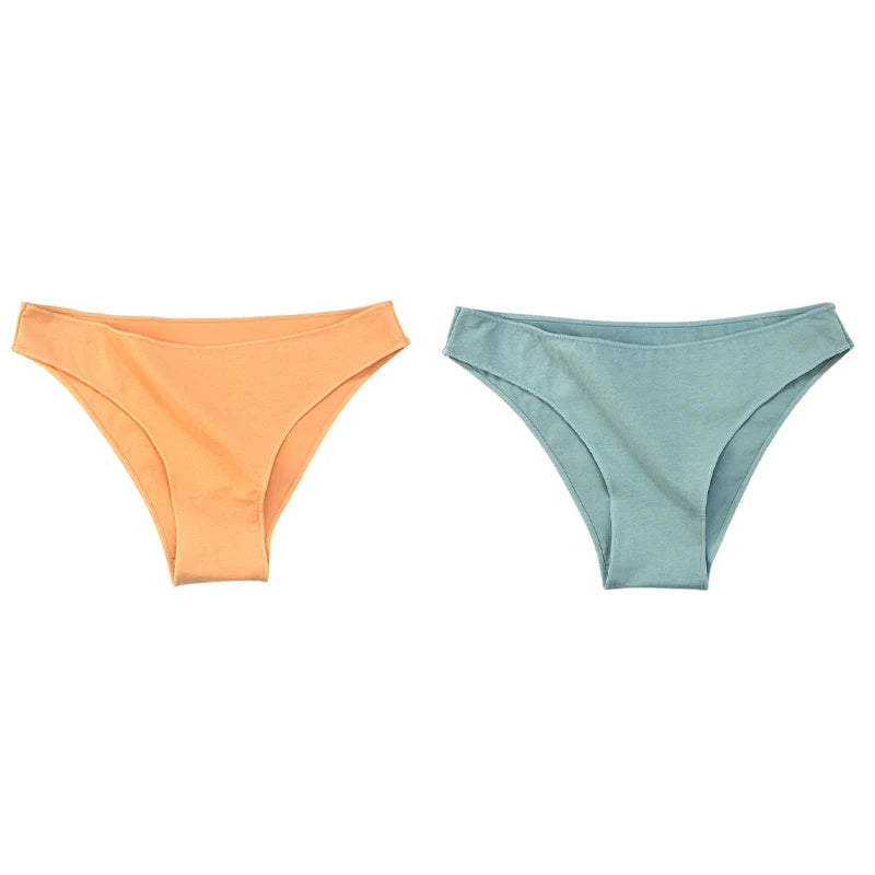 2Pcs Women Cotton Panties Comfortable Underwear Solid Low Waist Briefs Female Underpants Elasticity Breathable Lingerie M-XL
