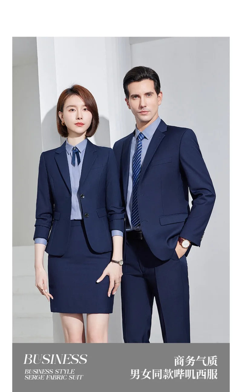 Men's Formal Business Suit Set Black Grey Blue Blazer Pants 2 Piece Work Wear For Office Sales Property 4S Store Staff