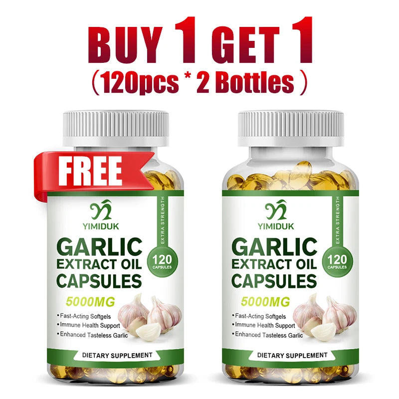 Buy 1 Get 1 Free! Garlic Extract Oil Capsules, Support Immune Boost, Heart Health & Detox, Aids Digestion & Circulation, Non-GMO