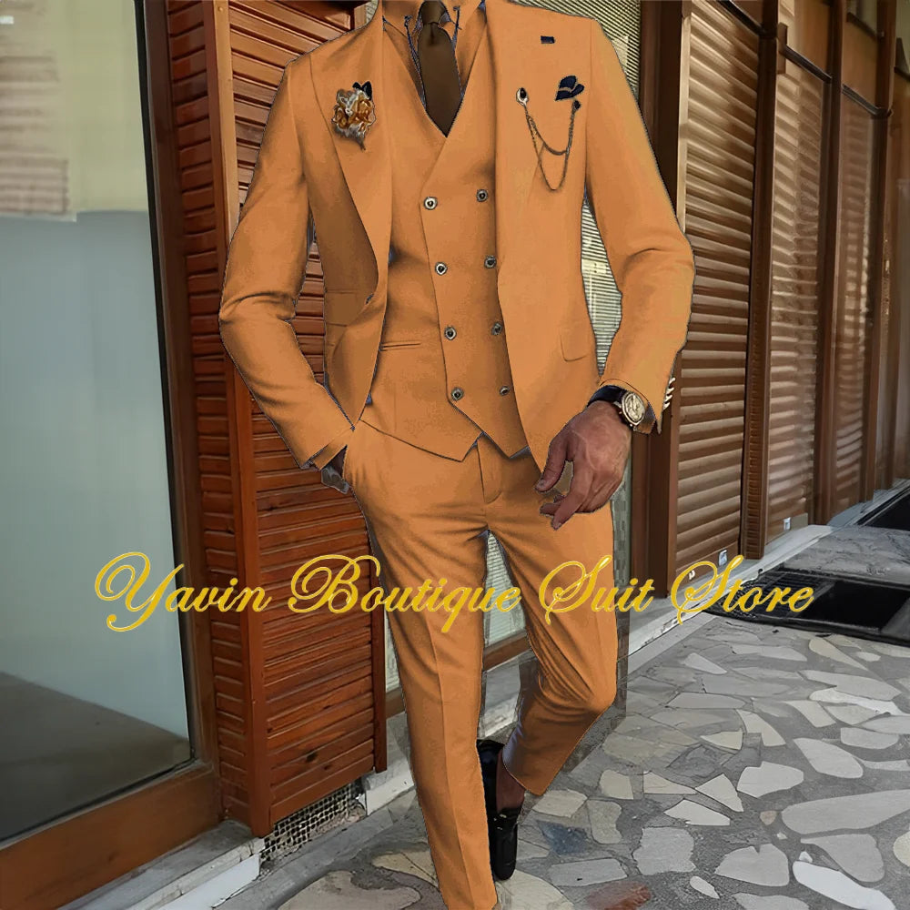 Men's Suit 3-piece Formal Blazer Pants Vest Wedding Groom Tuxedo Customized Elegant Men's Suits