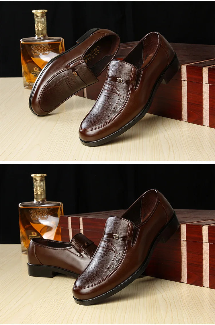 Men's Dress Shoes New Brand Men Business Leather Formal Flat Shoes for Work Office Men Round Shoe Breathable Party Wedding Shoes
