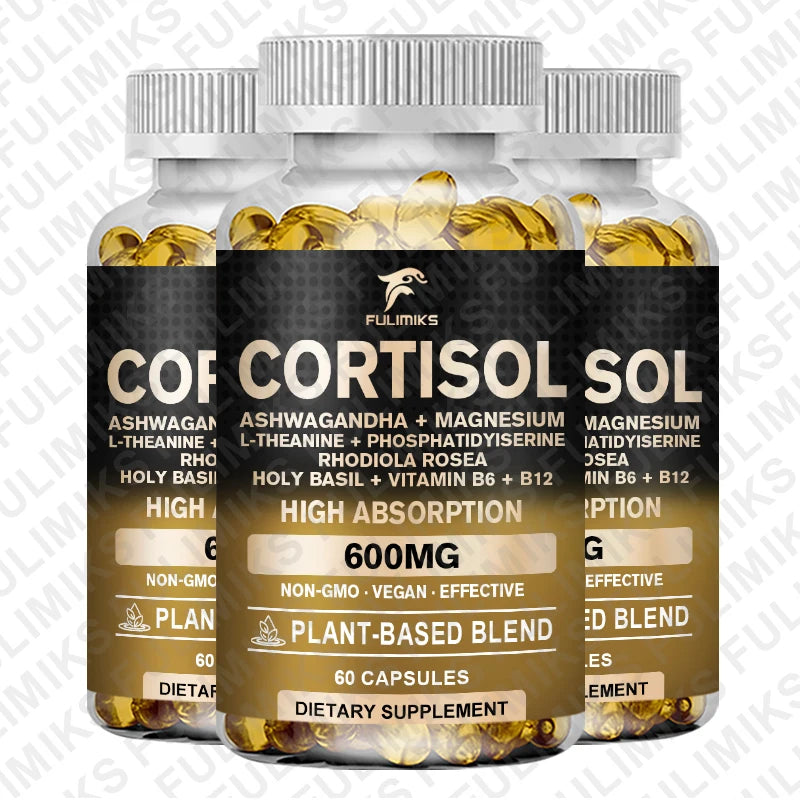 Cortisol Supplement, Hormone Balance, Magnesium, Ashwagandha, Rhodiola, L-Theanine, Vitamin B6 & B12, Mood, Focus, Sleep Support
