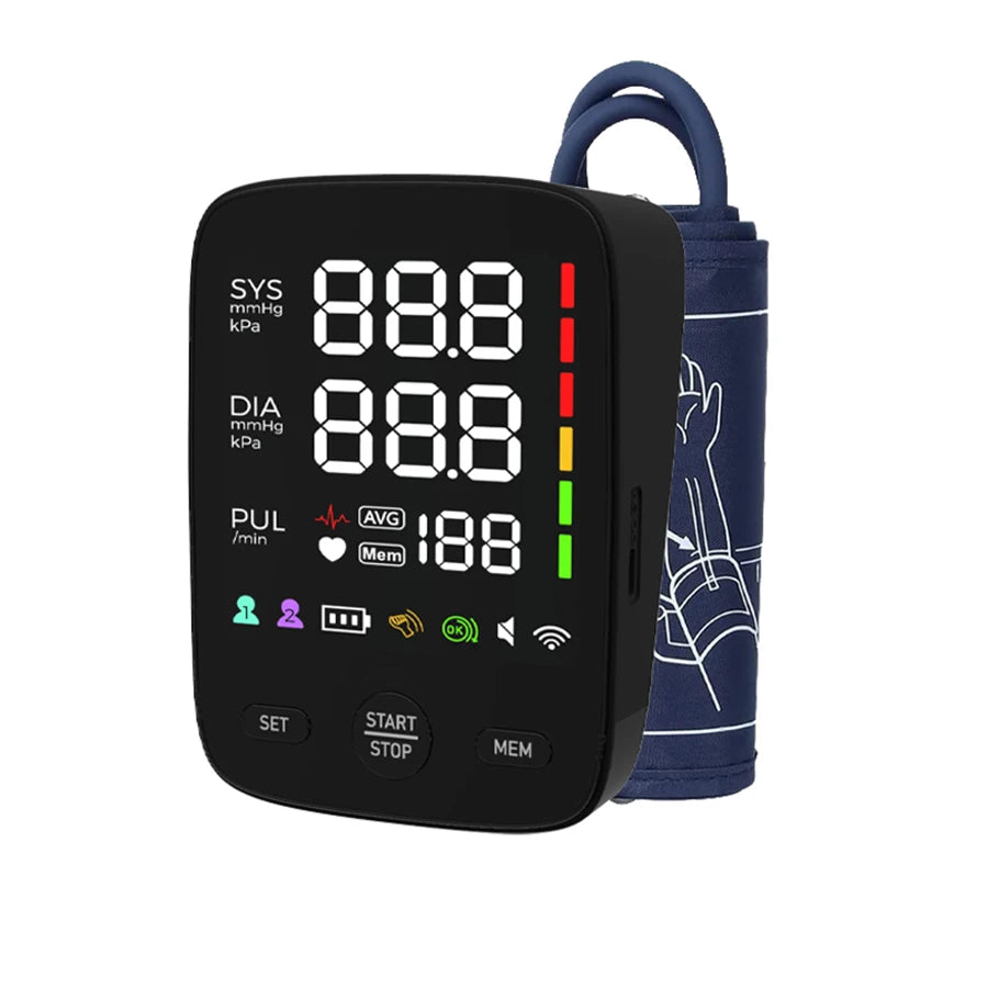 Kingclinic LED Backlit Screen Automatic Upper Arm BP Monitor Electronic Blood Pressure Machine 2X120 Groups Adjustable BP Cuff