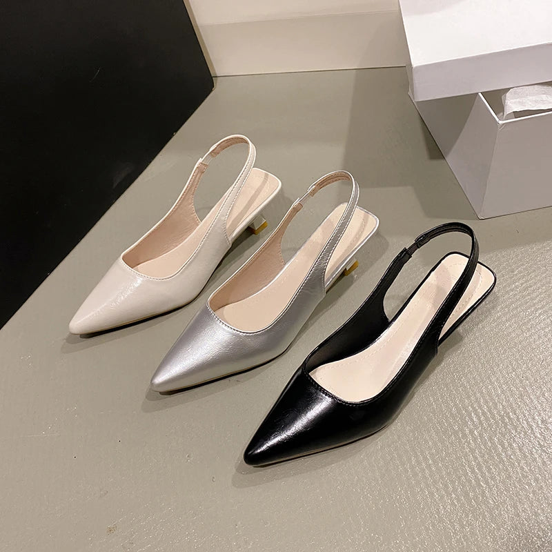Fashion Female Shoes  New Women's Pumps Solid Color Simple Mid Heel Shoes Sexy Pointed Toe Slingback Elegant Dress Shoes