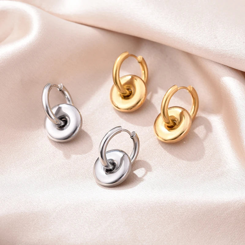 Stainless Steel Round Star Moon Heart Pendant Hoop Earrings for Women Fashion Classic Y2K Jewelry Gold Silver Color Earring