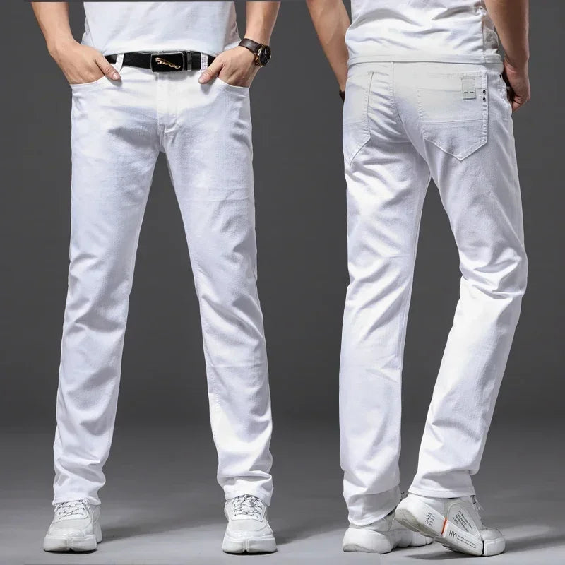 Men's White Jeans Fashion Casual Classic Style Slim Trousers Comfortable Soft Male Trendy Brand Stretch Pants Four Seasons Y2K