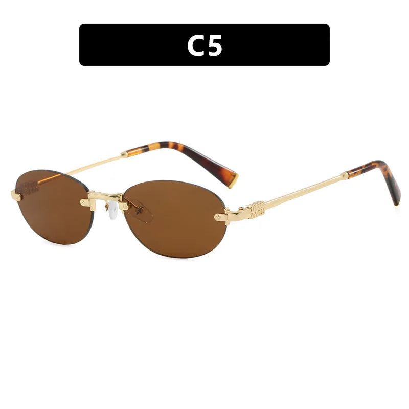 New Fashionable Oval Frameless Sunglasses UV400 UV Protection Glasses Fashionable Street Style Outdoor Driving Travel Sunglasses