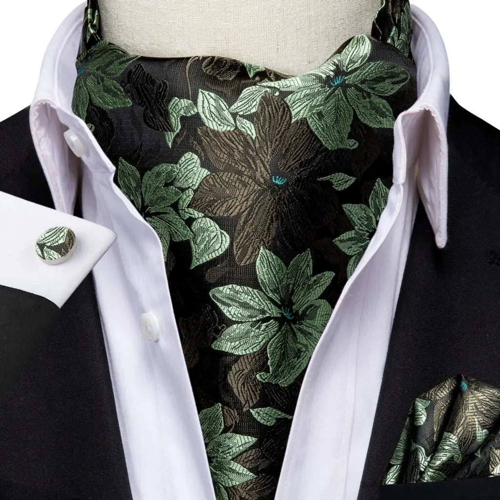 Hi-Tie Mens Ascot Black Pink Blue Red Gold Green Purple White Cravat Tie Hanky Cufflinks for Male Wedding Business Prom