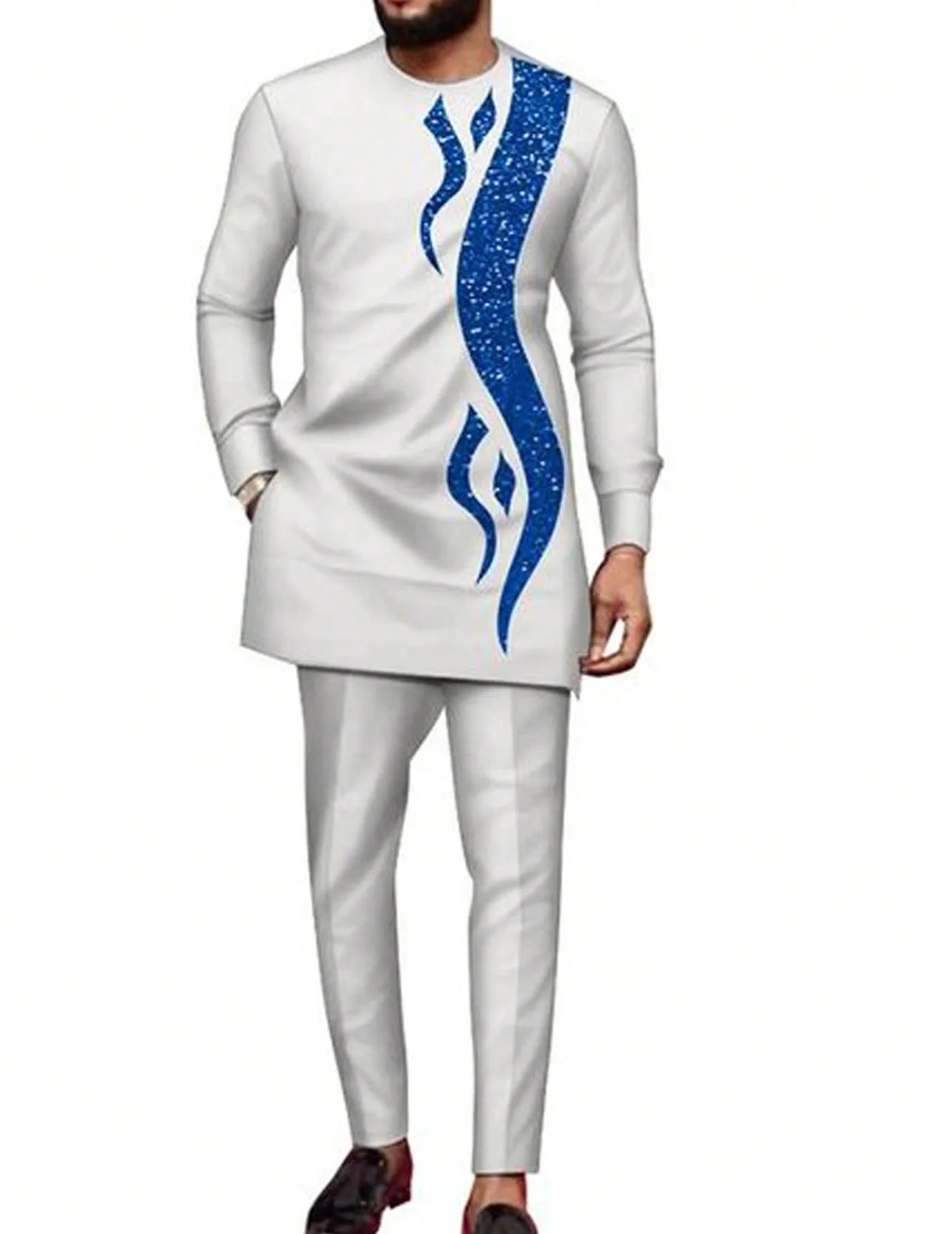 African traditional dress men's suit Long sleeve ethnic style printed patchwork shirt casual pants 2 piece holiday casual suit