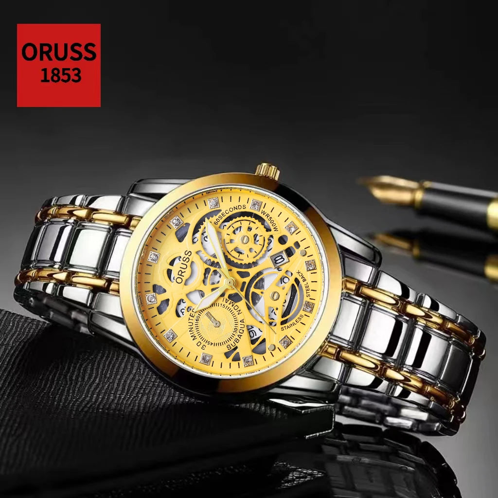 High-end personalized watches; fashionable stainless steel straps; durable and waterproof; hollow gear style; cool and trendy.