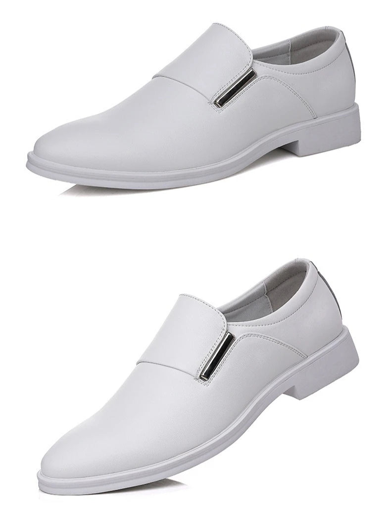2025 New Men's Elevating Dress Shoes British Style Pointed-Toe Cowhide Leather Soft White Oxfords Formal Business Footwear