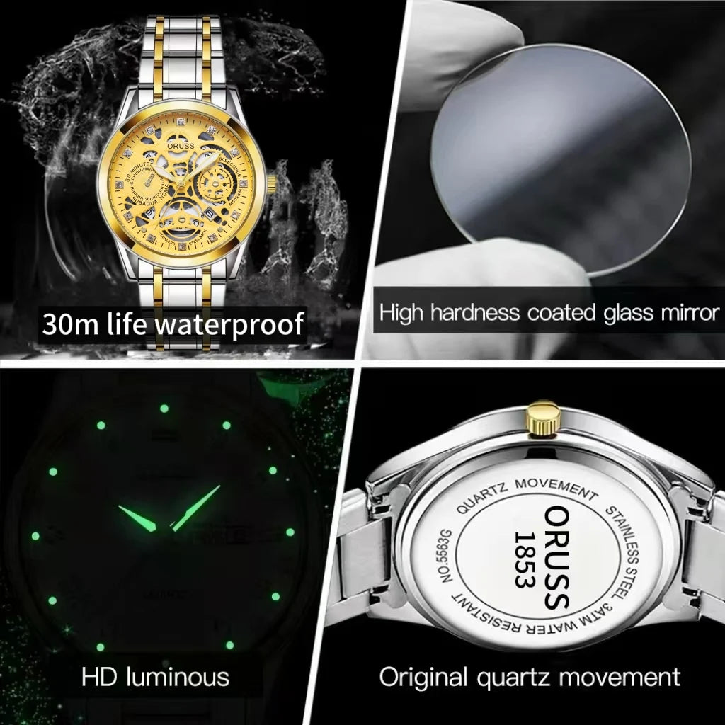 High-end personalized watches; fashionable stainless steel straps; durable and waterproof; hollow gear style; cool and trendy.