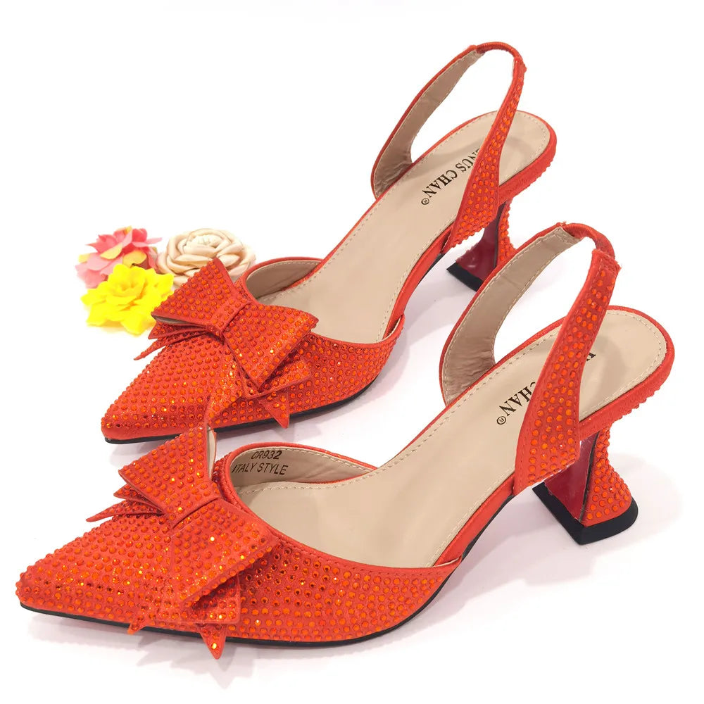 2022 Fashion Womens Dress Shoes Open Toe Ladies Sandals with Heels Latest African Women Wedding Shoes Decorated with Rhinestone