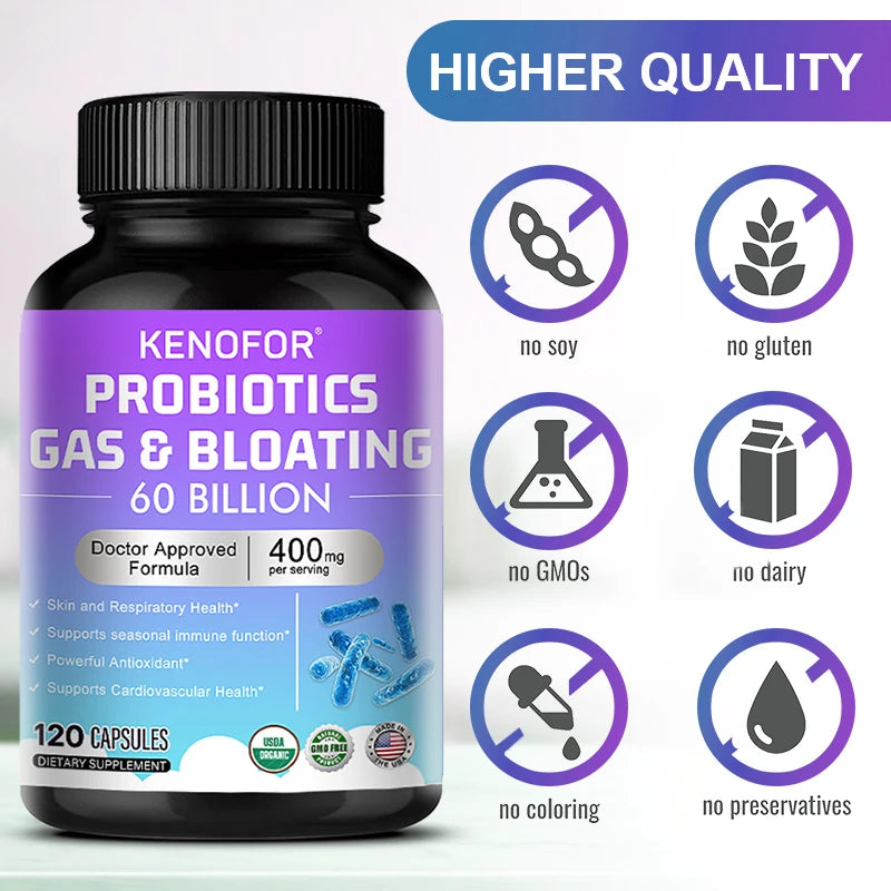 Probiotic Supplement 60 Billion CFU, Promotes Gut and Digestive Health, Supports Immune System, , Acidophilus Supplement