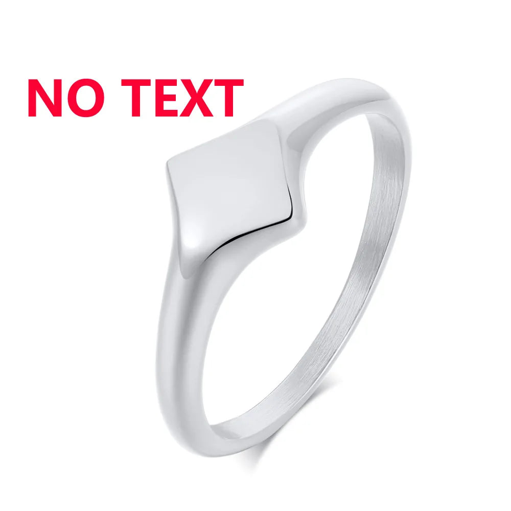 Elegant Personalized Name Bar Ring for Women Gold Color Stainless Steel Signet Stamp Ring Round Square Initial Custom Jewelry