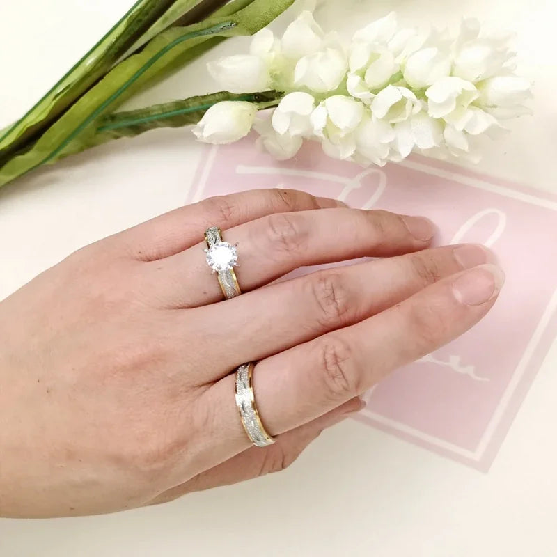 4mm Couple Lover Engagement Rings for Women Men Stainless Steel Ring with Zircon Korean Style Jewelry for Wedding WC033