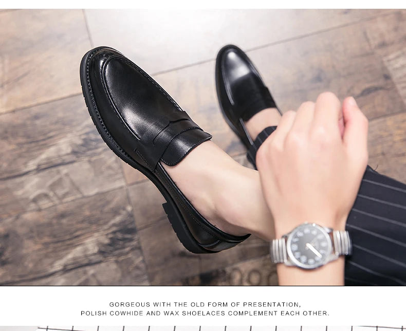 New soft leather breathable leather shoes men Europe station casual British style youth loafers with business bean shoes