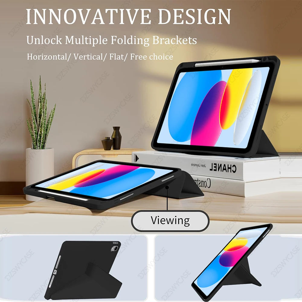 Case for iPad 10th Gen 10.9, For iPad 11th Gen A16 11 Cover, Silicone Slim Protective, with Pencil Holder, Y-Shaped Stand