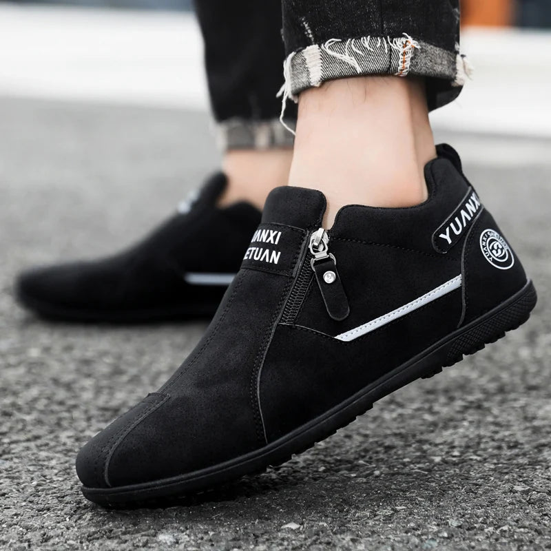 Mens Walking Shoes 2025 New Suede Leather Fashion Zipper Outdoor Hiking Shoes Anti Slip Wear-resistant Casual Sneakers for Men