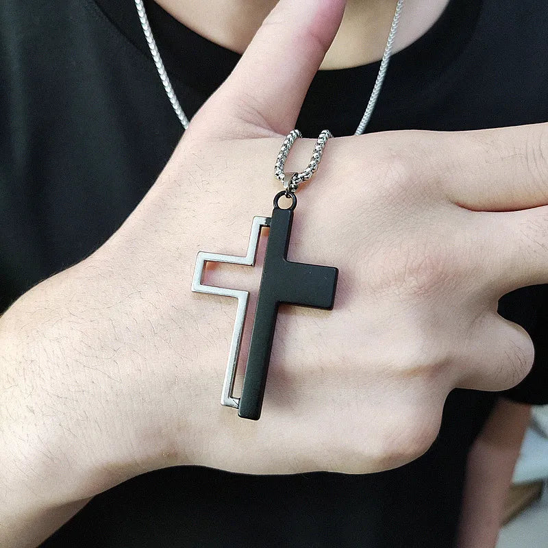 Splicing Cross Necklace for Men Boys,Waterproof Stainless Steel Pendant Necklace,Hip Hop Cool Punk Jewelry Gifts