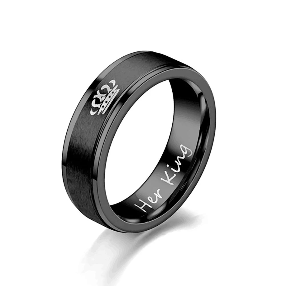 6mm Fashion Stainless Steel Ring His Queen Her King Couple Black Crown Couple Jewelry Anniversary Valentine's Day Gifts