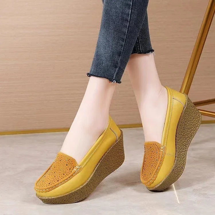 2025 New Women's Shoes Casual Women Loafers Wedge Women Shoe Slip on Platform Shoes Pu Leather Flat Shoes Women Zapatos De Mujer