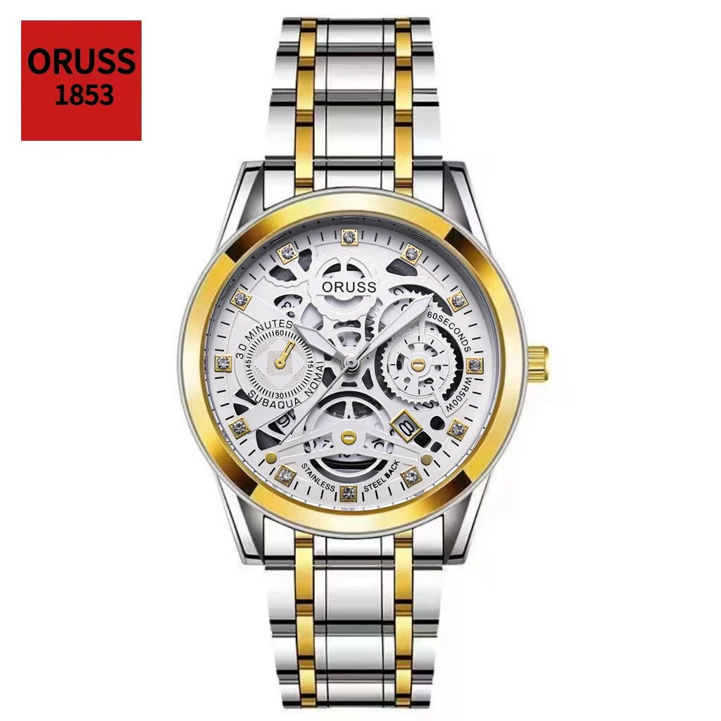 High-end personalized watches; fashionable stainless steel straps; durable and waterproof; hollow gear style; cool and trendy.