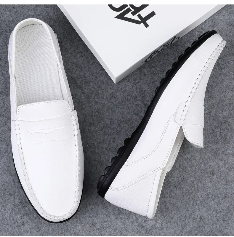 Summer new men's casual leather shoes spot 2024 cross-border large size trend fashion soft bean shoes low-top men's shoes